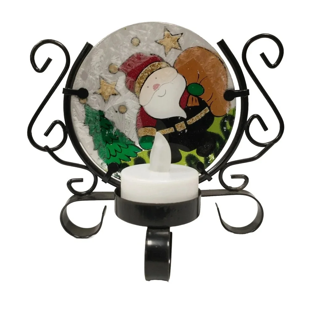 Vintage Santa Claus Metal Christmas Lantern Wire Tea Light Candle Holder